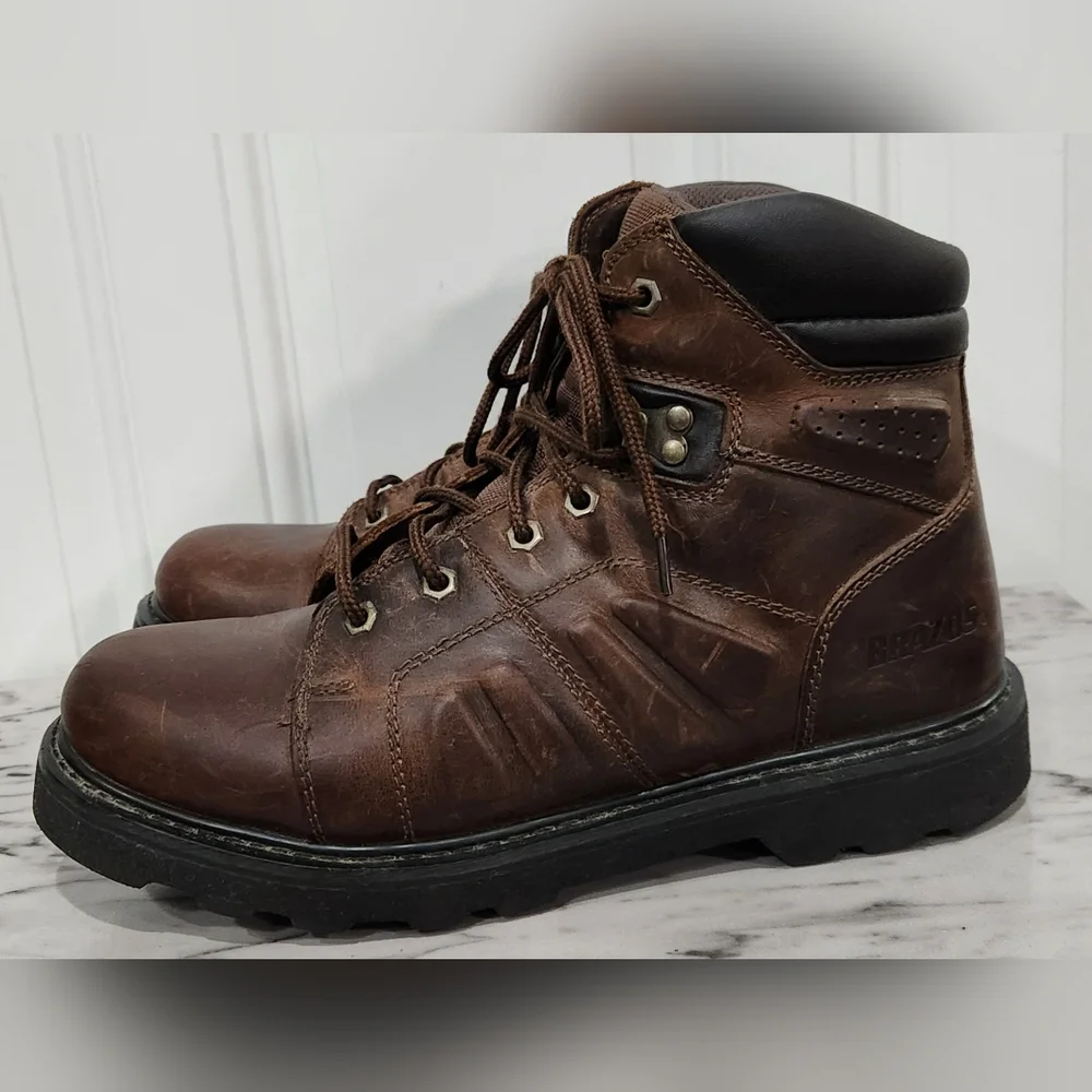Brazos men's brown leather work boots size 10D - Picture 7 of 9